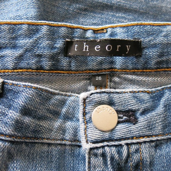 Theory Distressed Ripped Off 100% Cotton Slim Straight Leg Denim Jeans - Size 26 - Picture 6 of 8